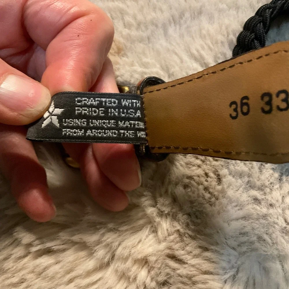 Brighton Belt Size 36 Brown Croc Leather Black Woven‎ Middle Solid Brass Buckle